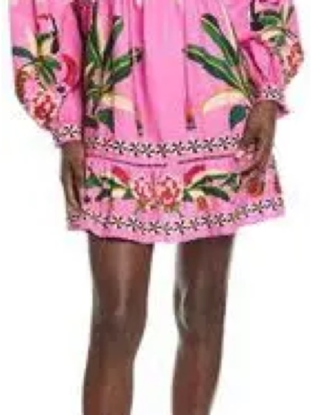 FARM Rio Hot Pink Leopard Floral Tropical Zip-Front Tunic with Green Palm Motif - Picture 2 of 3